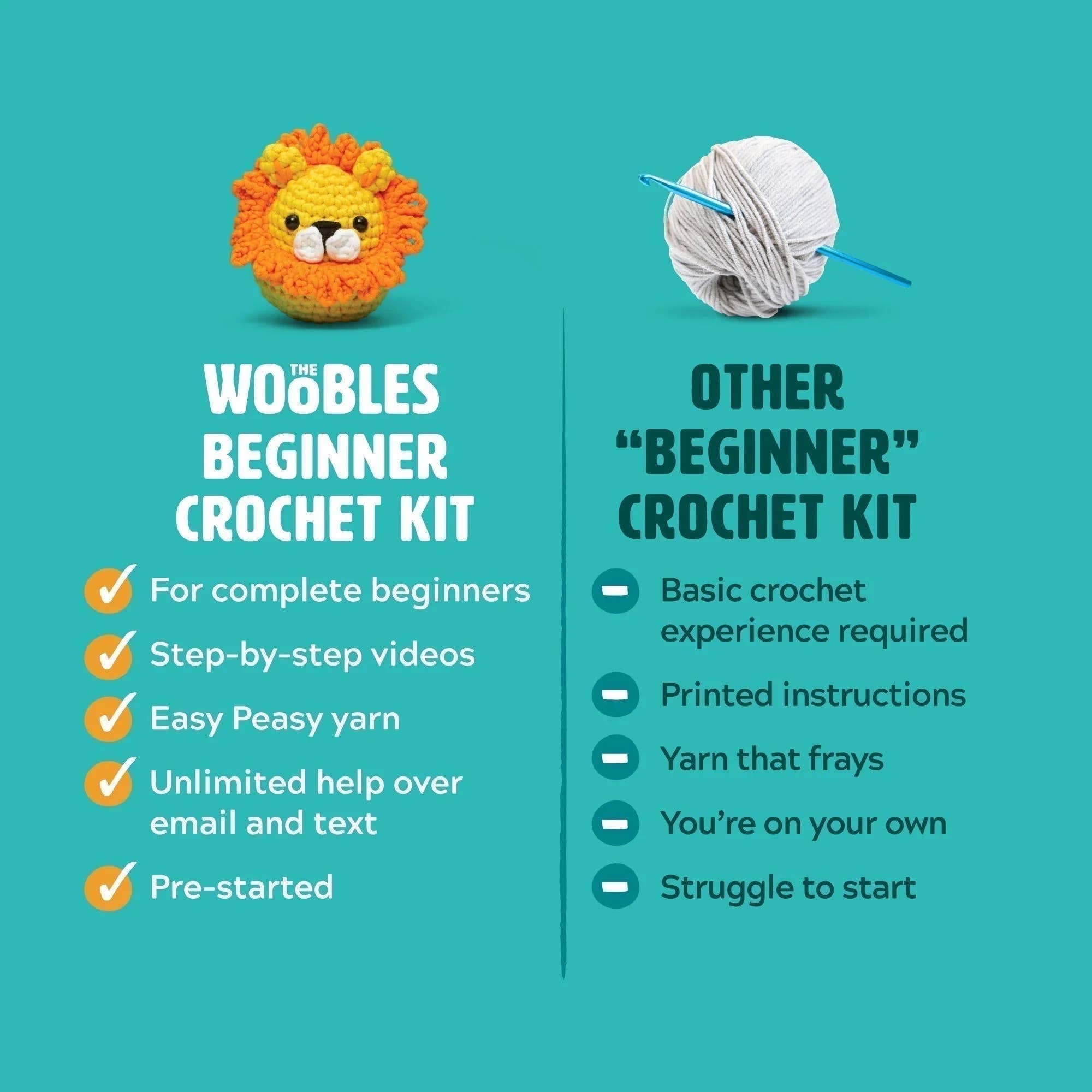 Woobles Beginner Crochet Kit - Rainbow Narwhal